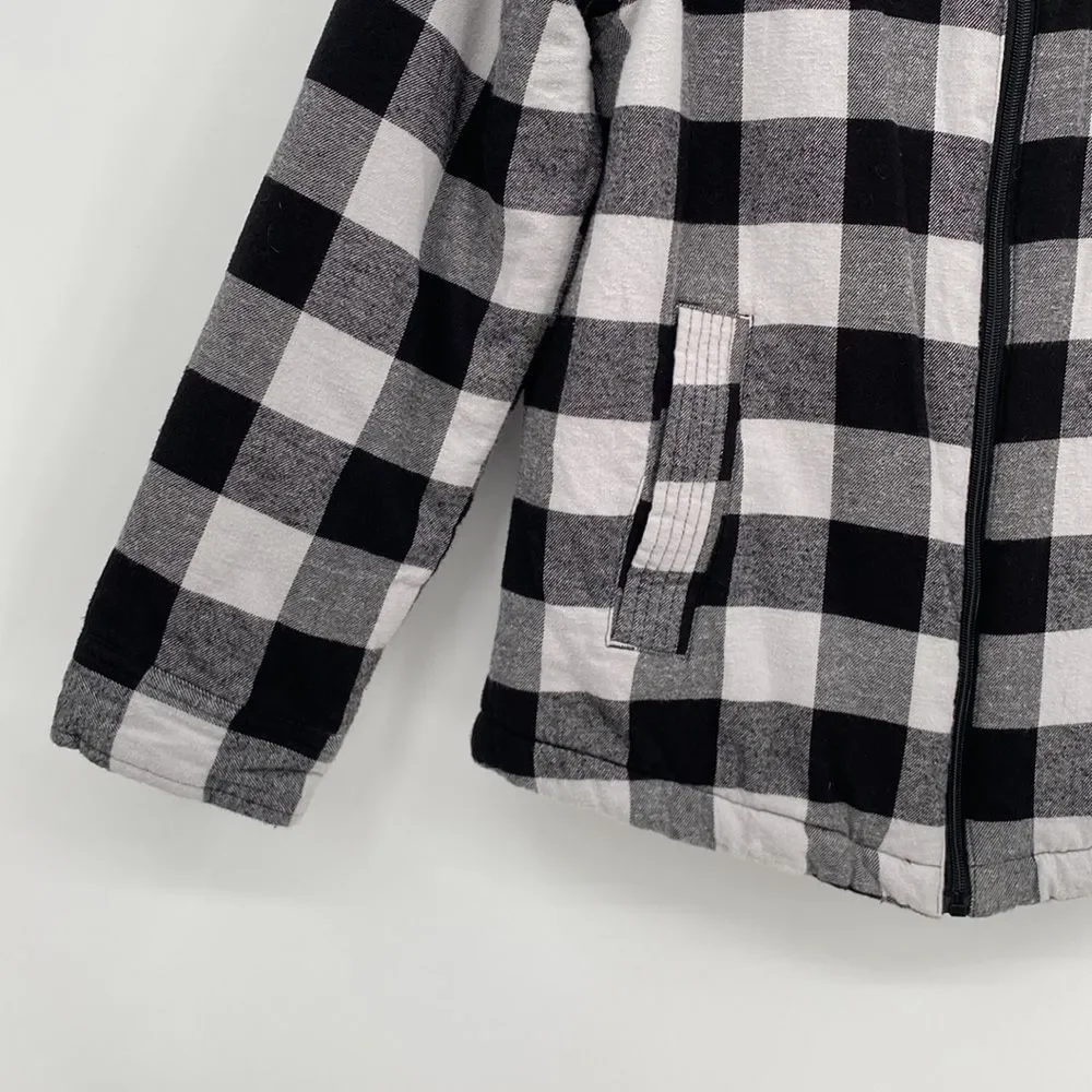 Wonder Nation Plaid Shacket Flannel Collared Full Zip Jacket Black White XL